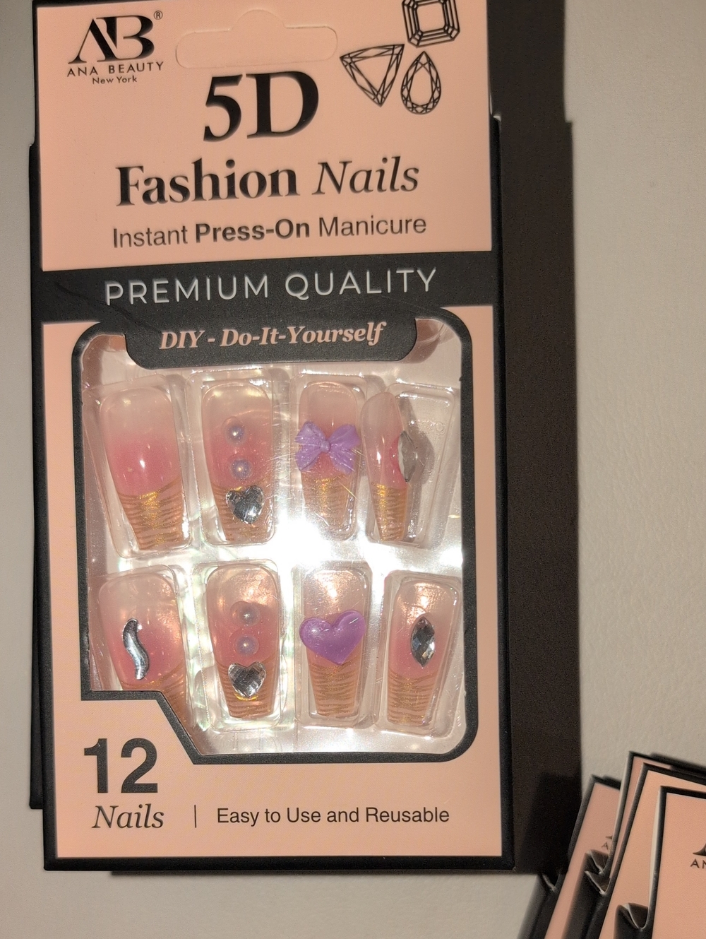 ANA Beauty 5D Fashion Press-On Nails - Pink with Accents